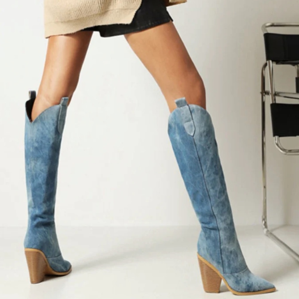 Denim cowboy boots